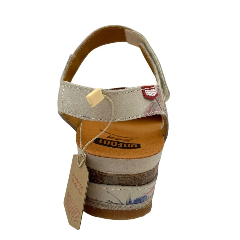 Onfoot Womens‎ Open Toe Leather Sandals Size 9/41 Beige/Multicolor Floral Print